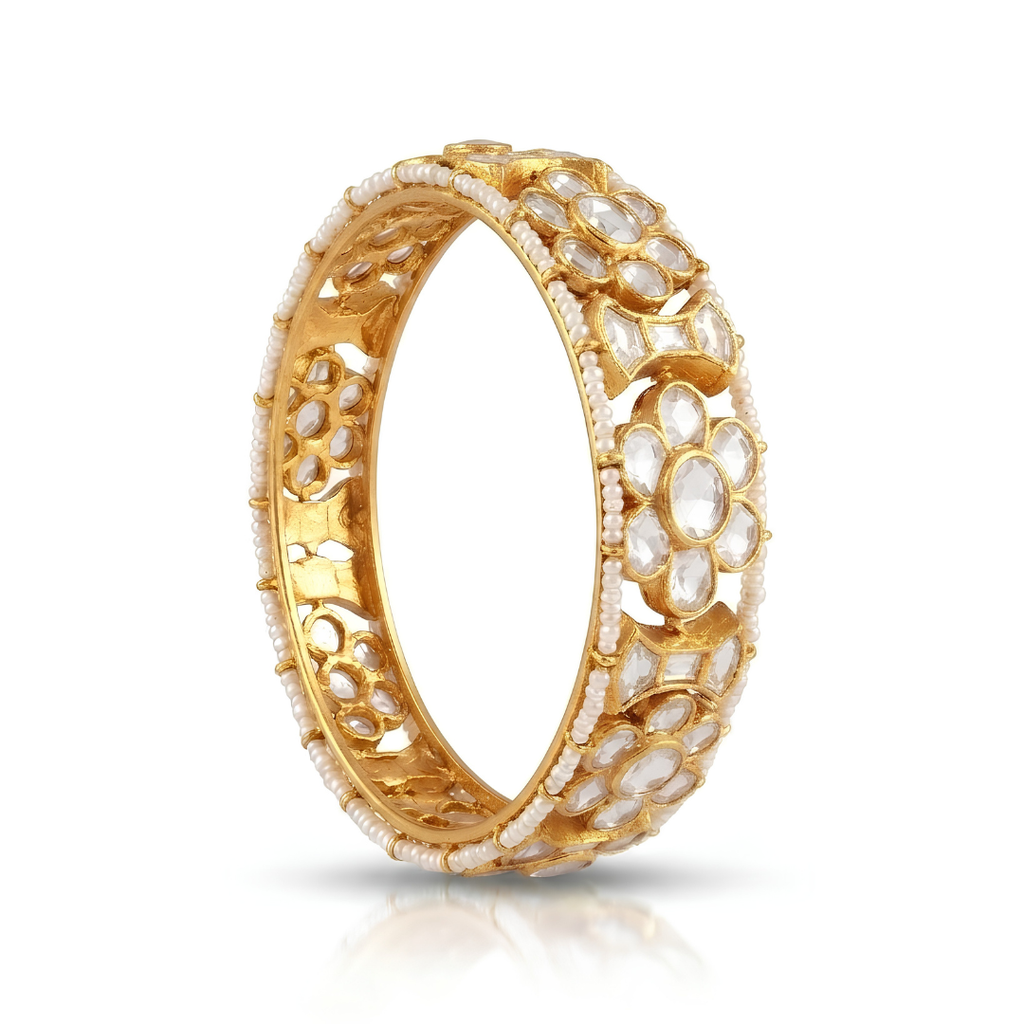 Kumud Floral Silver Polki Bangle