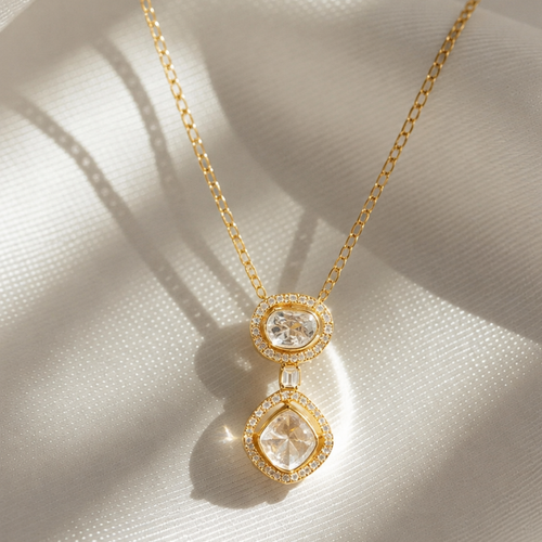 Aarohi Double Silver Polki Pendant