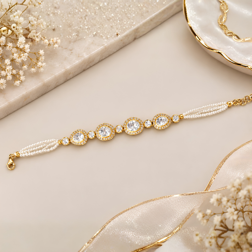 Charvi Pearl Beaded Silver Polki Bracelet