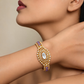 Rajvika Purple Stone Silver Polki Statement Bracelet