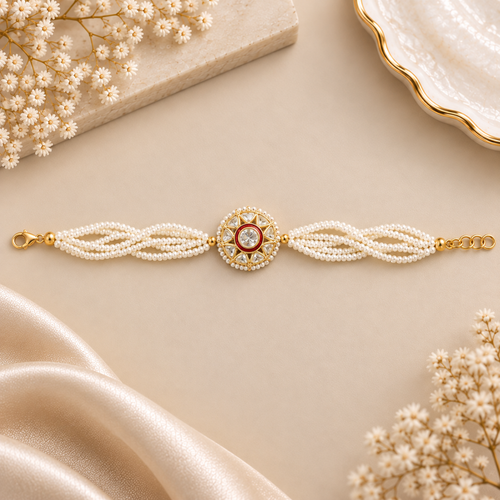 Arunika Red Meenakari Floral Silver Polki Bracelet