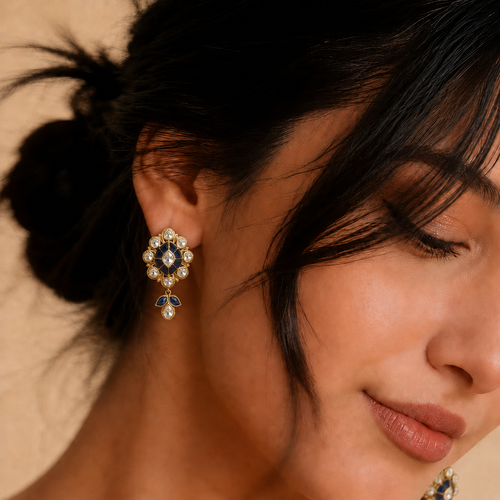 Blue Kundan Silver Earrings