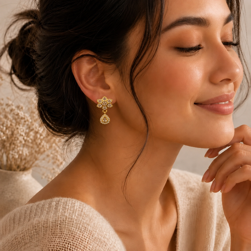 Gold Flower Silver Earring